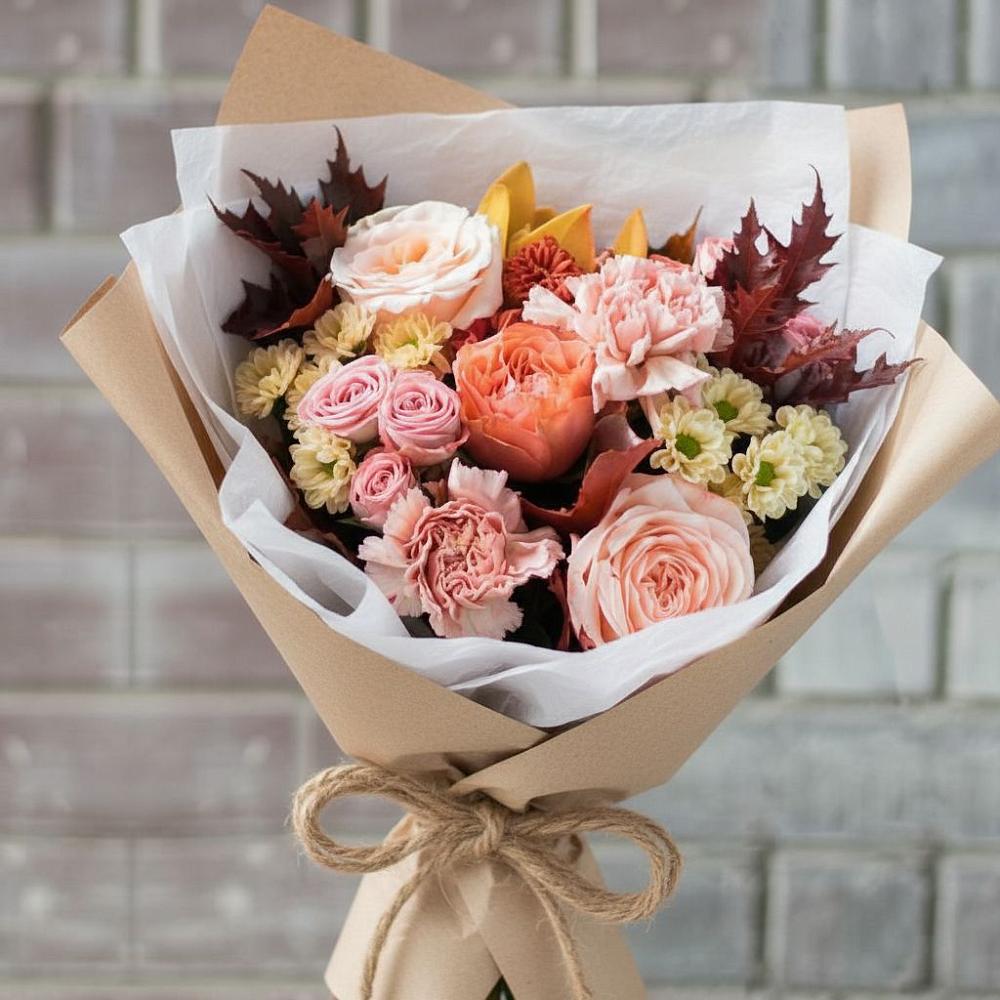 Букет цветов из: Гвоздики, Хризантемы и Розы в Северо-Восточные Сады