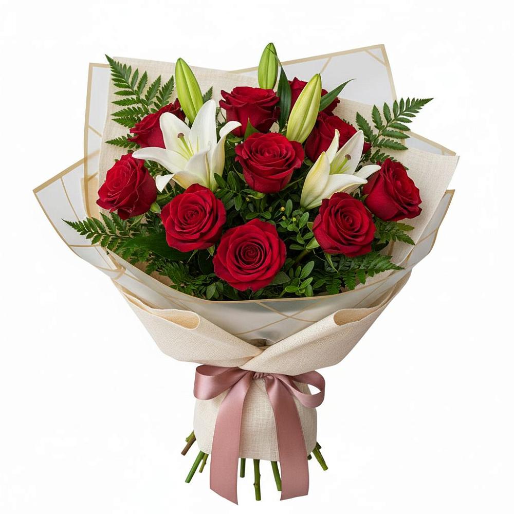 Букет цветов из: Лилии и Розы в Северо-Восточные Сады