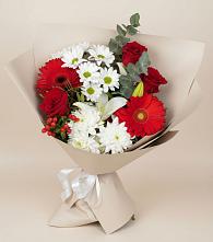 Букет цветов из:  Розы, Хризантемы, Герберы и Лилии #REPLACE_PRED# Северо-Восточные Сады