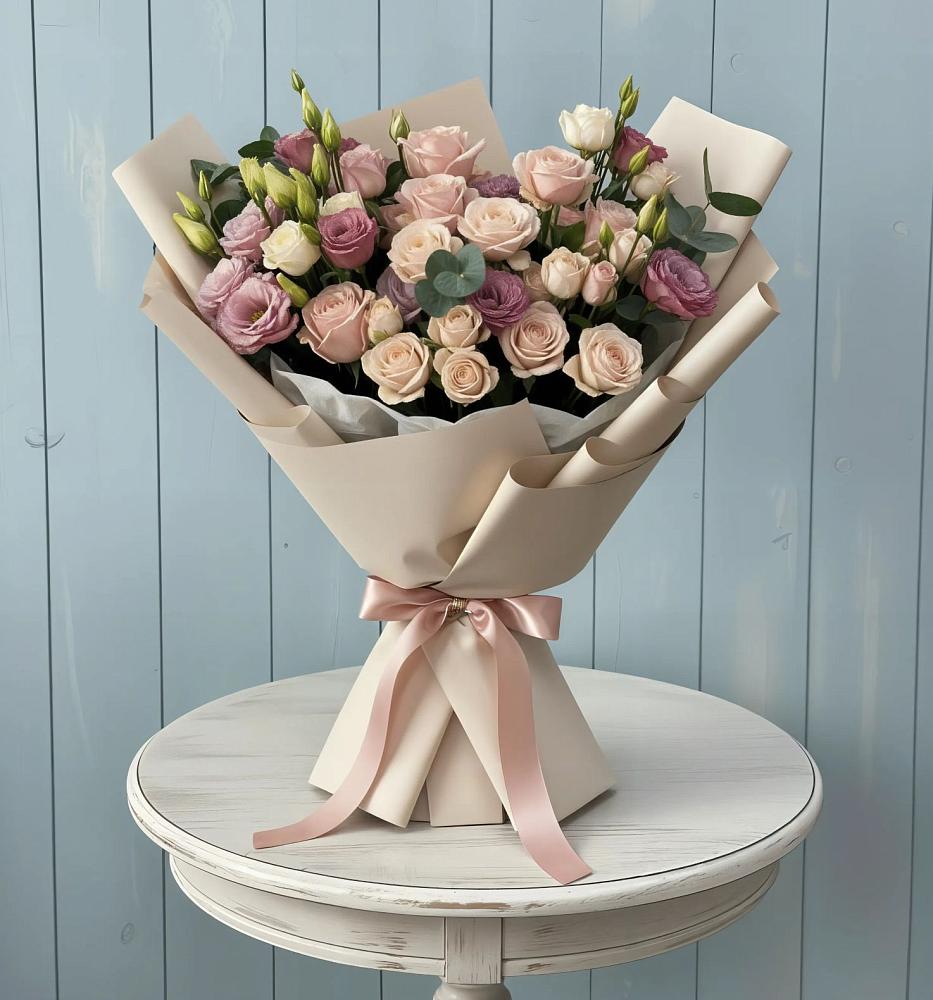 Букет цветов из: Розы и Лизиантусы в Северо-Восточные Сады