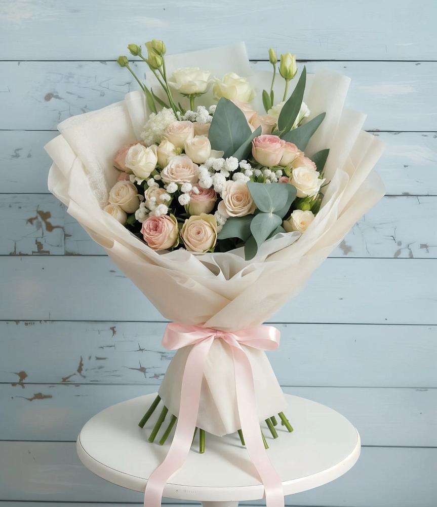 Букет цветов из: Розы и Лизиантусы в Северо-Восточные Сады