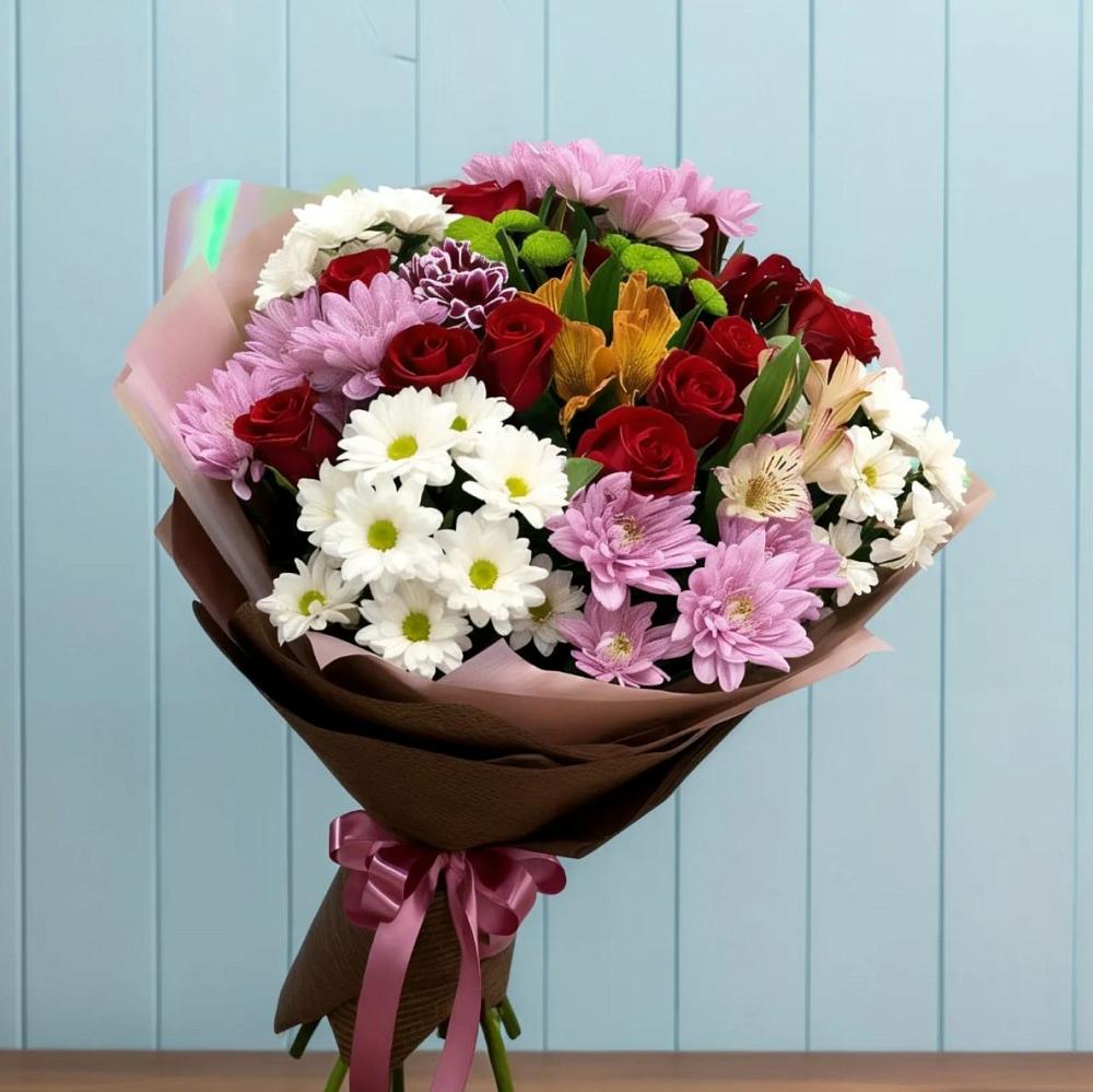 Букет цветов из: Розы, Хризантемы и Альстромерии в Северо-Восточные Сады